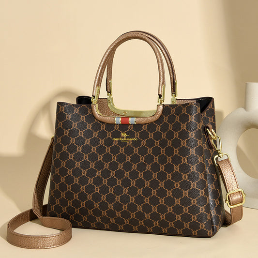 2025 Handbag  retro printed women's handbag large capacity high sense mother bag simple commuter shoulder bag