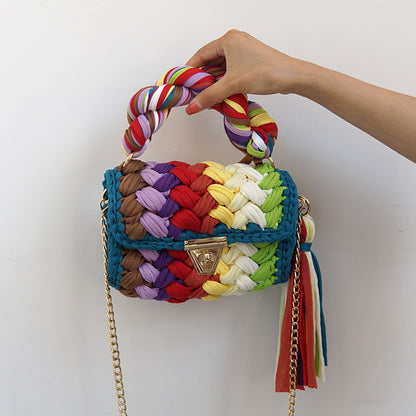 FLOWERSVERSE  Xuan Ya Hand-Woven Women's Handbag Color Bag Women's Crossbody Chain Bag Cross-Border Handbag