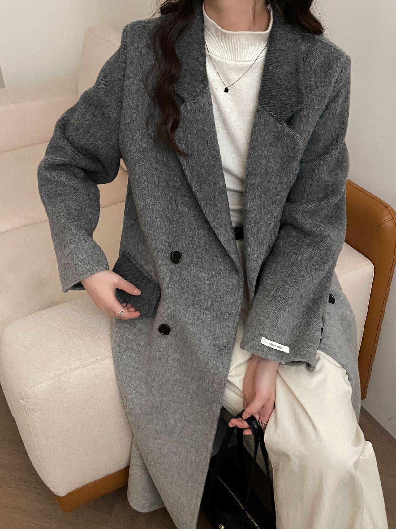 2025 Suit collar double-breasted two-color gradual change extended double-sided wool woolen coat women's versatile warm autumn and winter Haining