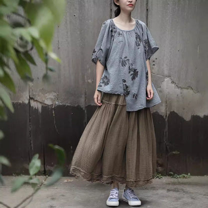 Shan Qian Nian One Four Seasons Literary and Skin-friendly Soft Retro Skirt Combed Textured Cotton Versatile Clip Skirt