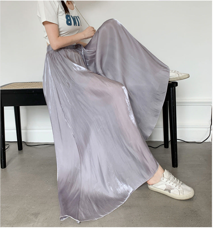 flowersverse Niche Summer Wide-Leg Pants Women's New High Waist Loose Casual Pants Streamer Satin Culottes Thin Mop Pants Trousers