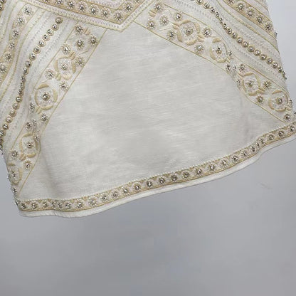 2025 spring new court luxury beaded high waist skirt linen A-word skirt