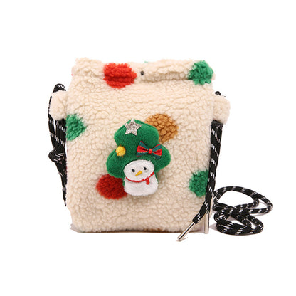 FLOWERSVERSE 2025 Cross-border wind autumn and winter new 2025 New Year's Christmas bag cute plush polka dot striped Popular style parent-child messenger bag