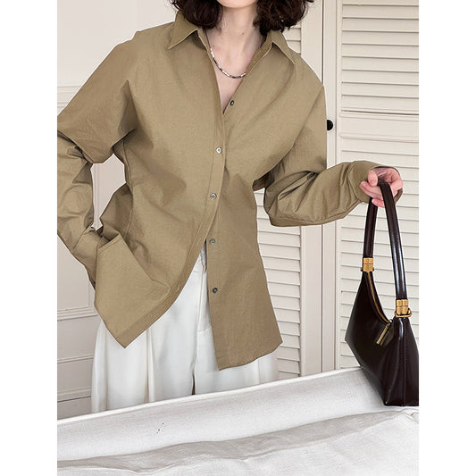 2025  Spring New Shirt Women's Waist Lapel Long Sleeve Design Commuter Style Shirt 5002