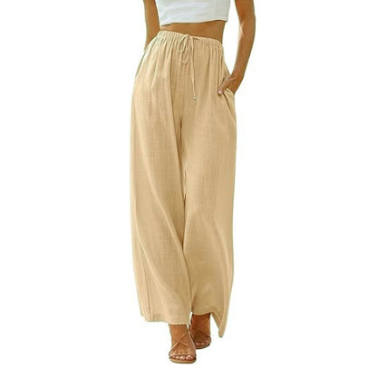 FLOWERSVERSE  EBay  European and American plus Size Women's Pants Linen Loose Casual Pocket Drawstring Wide Leg Pants Women
