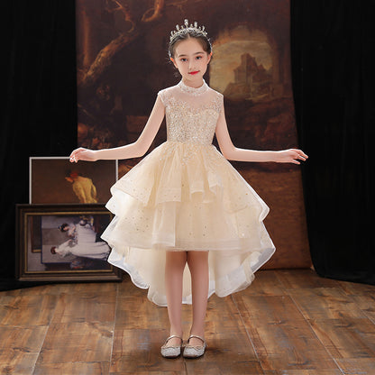 flowersverse Girl's Dress Princess Dress Tulle Tutu Flower Girl Piano Playing Children's Western Style Birthday Girl Host Evening Dress