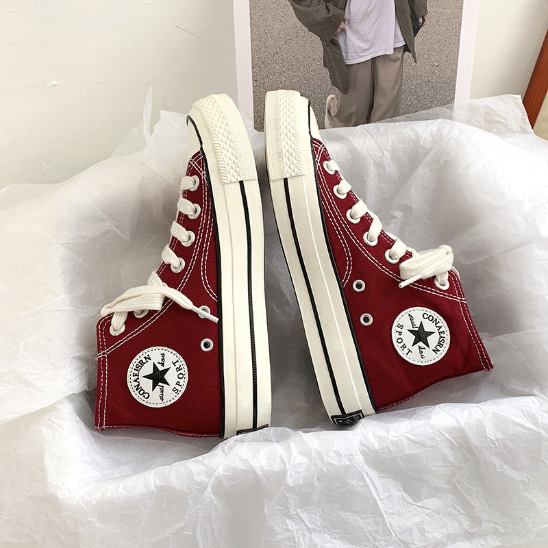 flowersverseSpring Wannian Versatile High-Top Canvas Shoes Women's Korean-Style Ulzzang Preppy Style Board Shoes Hong Kong Style Vintage Fashion Shoes