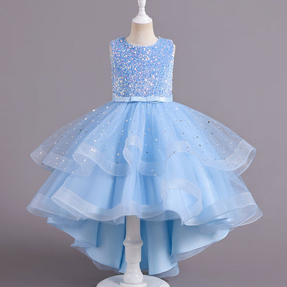 flowersverse Cross-Border Hot Selling Girls' Dress Princess Dress European and American Flower Girl Puffy Veil Tailing Dress Catwalk Costume for Piano Performance