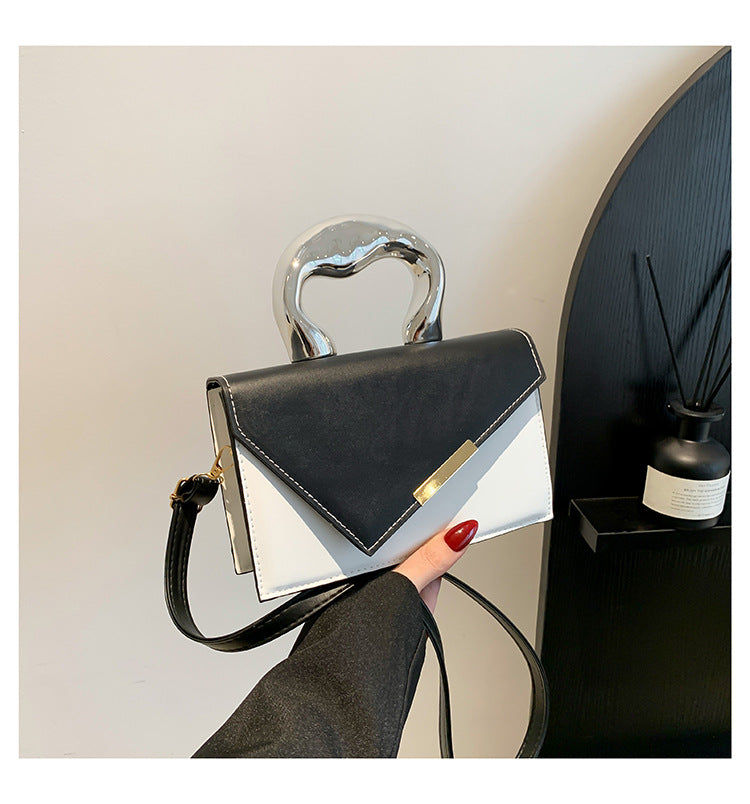 FLOWERSVERSE  Stylish Good Texture New Color-Blocking  Contrast Color Spring Leisure Simple Crossbody Metal Portable Square Pouch Women