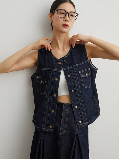 Siyuan S * W same Lyocell cotton retro denim vest/skirt temperament suit women 9102 + 9103