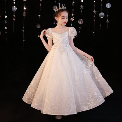 flowersverse Children's Dress  Summer New Host Tulle Tutu Cute Girl Costume for Piano Performance Princess Dress