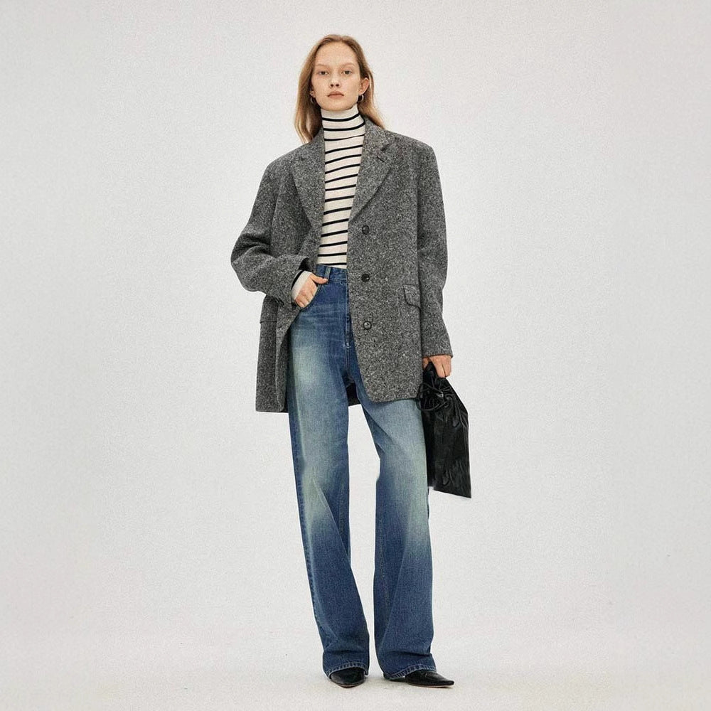 Siyuan, open J, the same V-shaped n high street jeans, casual high-waisted loose denim wide-leg pants, women's 8940