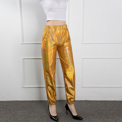 FLOWERSVERSE  Cross-Border New Arrival Casual Sports Street Hip Hop Party Shiny Colorful Trousers Hologram Laser Loose Women's Pants