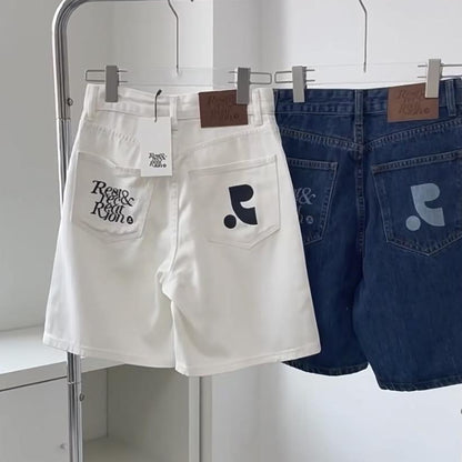 flowersverse South Korea Niche Restandcreation Loose Leisure Slimming RR Printed Denim Shorts Cropped Pants for Women