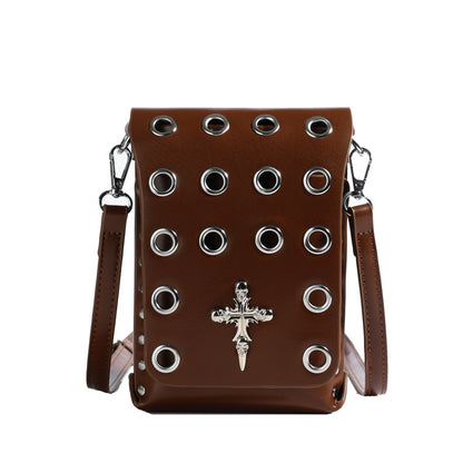 FLOWERSVERSE 2025 Crossbody bag 2025 style unisex punk rivet flip small square bag dark wind skull belt waist bag women