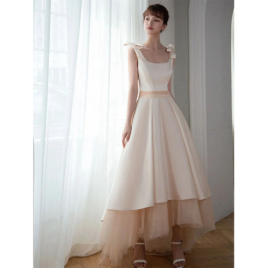 2025 White evening dress  new license registration engagement dress banquet host  suspender dress spring