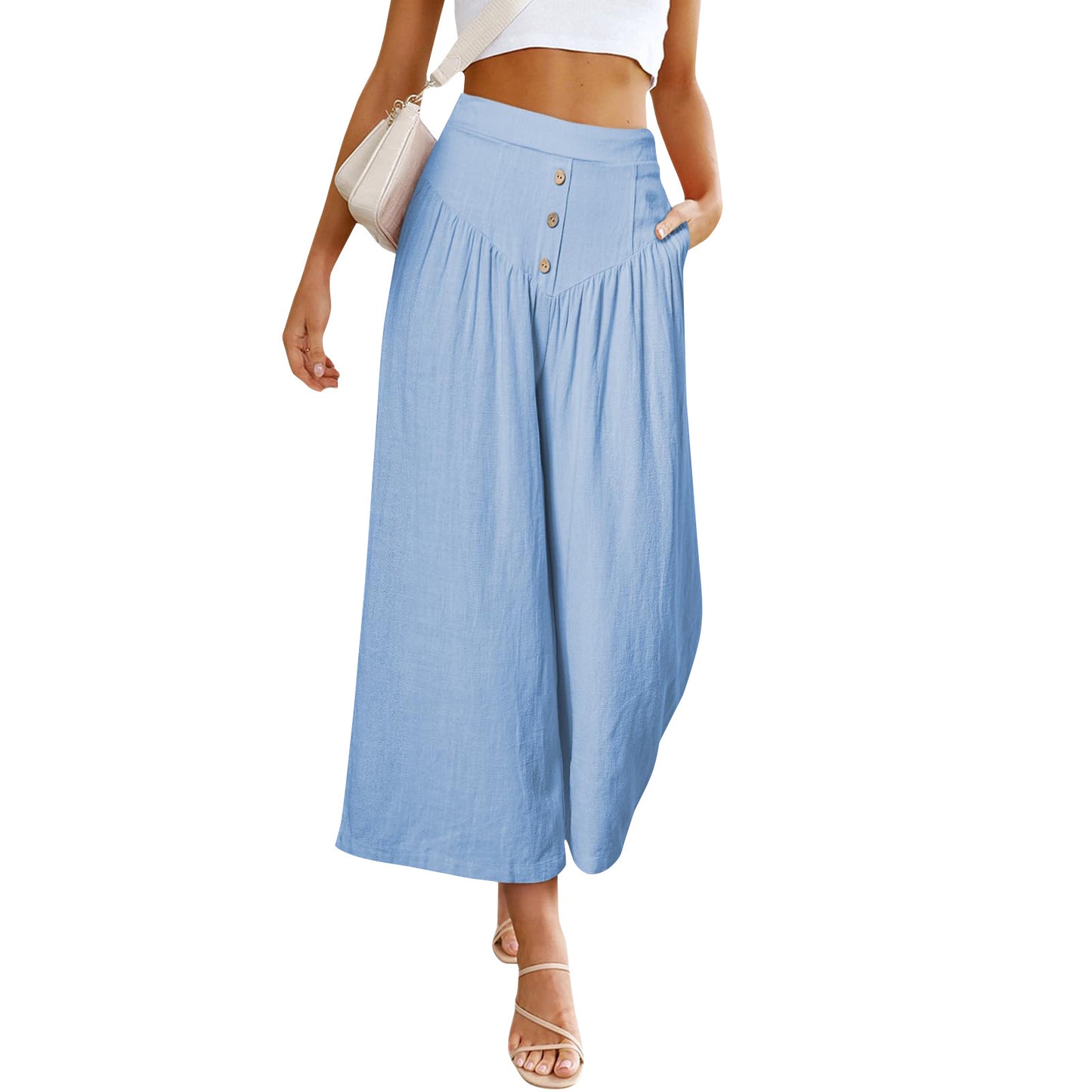 FLOWERSVERSE  Popular European and American Foreign Trade Lazy Relaxed Feeling  Independent Station Casual Wide Leg High Waist Women's Cropped Pants