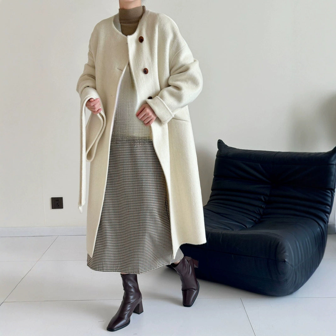 2025 Yak velvet mulberry silk wool single-row multi-button scarf, shoulder-length sleeves, double-sided woolen cashmere coat, no vest.