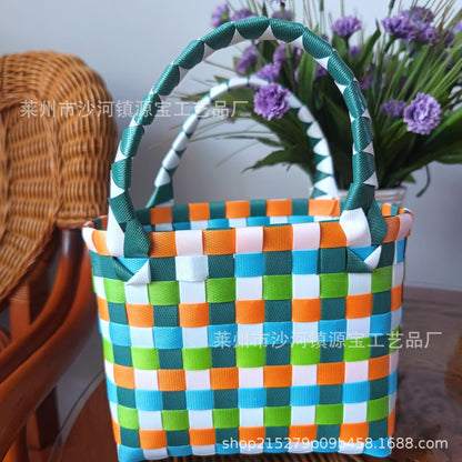 FLOWERSVERSE  Free Shipping Popular Small Bag Vegetable Basket PVC Woven Bag Open Children Small Clutch Hand Gift Bag Women's Bag