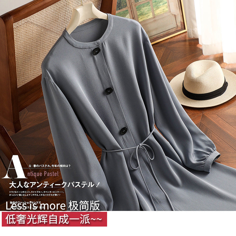 2025 Heavy crepe high-end silk skirt, mulberry silk dress  summer new women's clothing, temperament long-sleeved medium and long styles