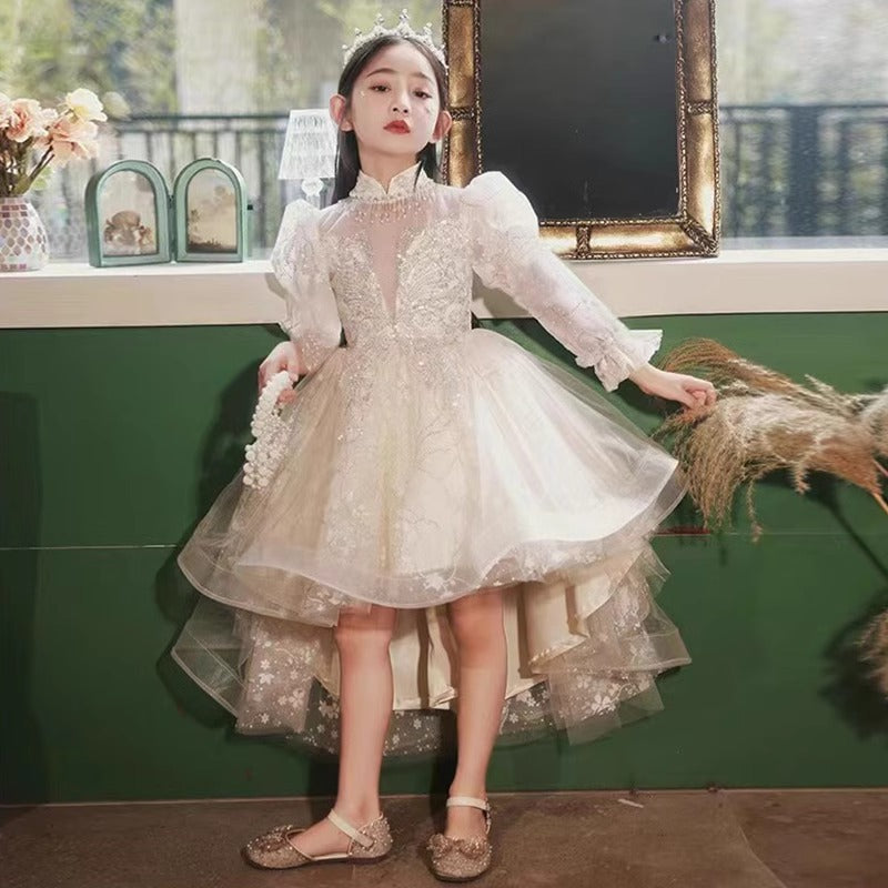 flowersverse Girls' Dress Light Luxury Minority High-End Children's Princess Dress Flower Girl's Wedding Dress Little Host Trailing Performance Dress