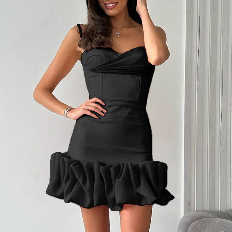 25 Cross-border  women's clothing summer new sexy pleated skirt suspender dress slim temperament dress short skirt