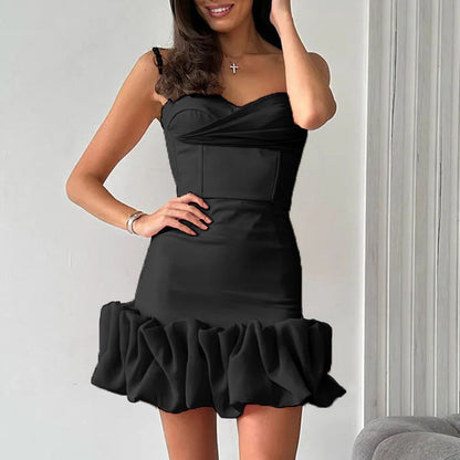 25 Cross-border  women's clothing summer new sexy pleated skirt suspender dress slim temperament dress short skirt
