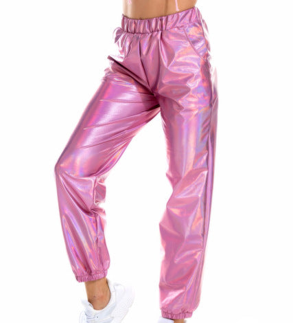 FLOWERSVERSE  Cross-Border New Arrival Casual Sports Street Hip Hop Party Shiny Colorful Trousers Hologram Laser Loose Women's Pants