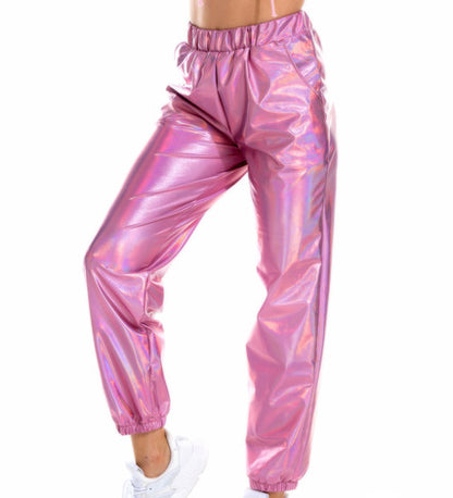 FLOWERSVERSE  Cross-Border New Arrival Casual Sports Street Hip Hop Party Shiny Colorful Trousers Hologram Laser Loose Women's Pants