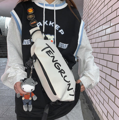 FLOWERSVERSE Men's Bag Fashion Messenger Bag Schoolboy Backpack Niche Sports Leisure Bag Women's Shoulder Bag Personality Japanese Style Chest Bag