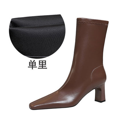 FLOWERSVERSE 2025 375-12  style fashionable simple and versatile winter short women's boots thick heel high heel square head pedicure and thin short boots