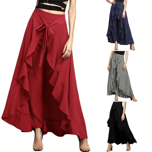 FLOWERSVERSE  Cross-Border  Women's Foreign Trade European and American plus Size High Waist Wide Leg Pants Autumn New High Waist Trousers Chiffon Pants