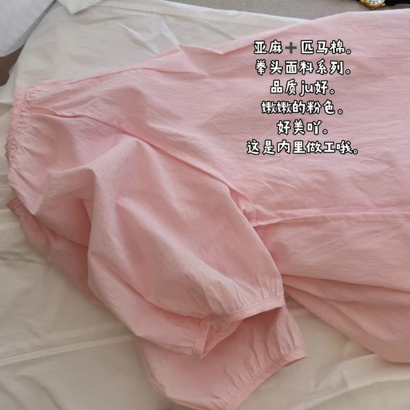 This pink is so beautiful, heavy industry age-reducing short-sleeved top  summer new solid color fat MM thin versatile shirt