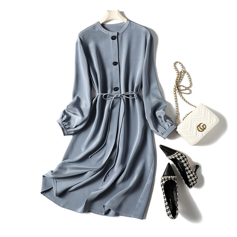 2025 Heavy crepe high-end silk skirt, mulberry silk dress  summer new women's clothing, temperament long-sleeved medium and long styles