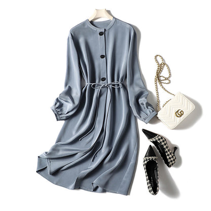 2025 Heavy crepe high-end silk skirt, mulberry silk dress  summer new women's clothing, temperament long-sleeved medium and long styles