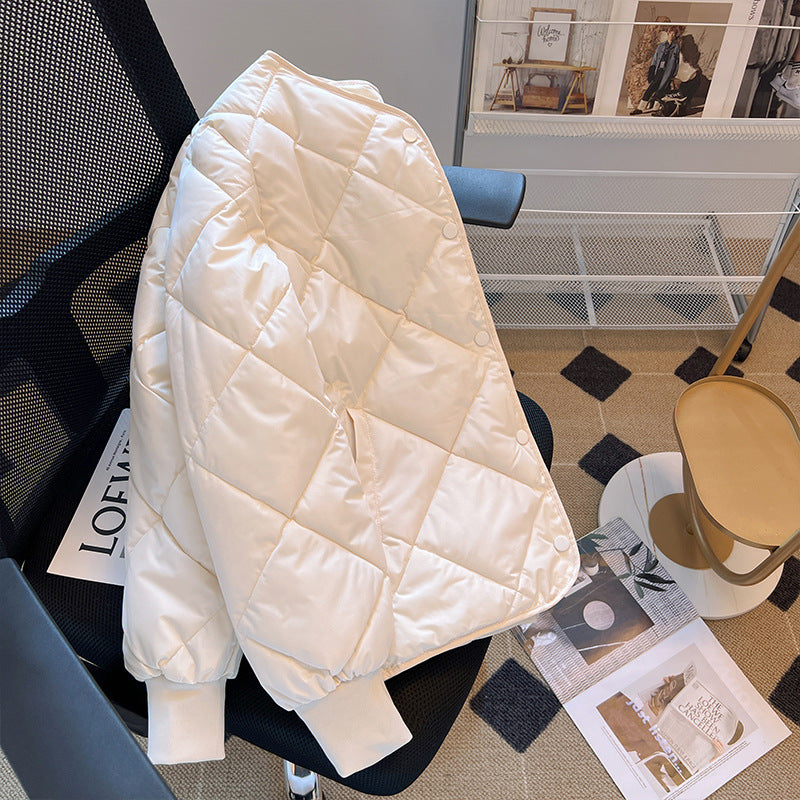 Anti-season 2025 autumn and winter new Korean version loose rhombus cotton-padded clothes women's bread clothes short padded jacket foreign trade live broadcast