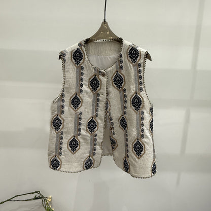2025 spring style design sense fashion embroidery jacquard retro thin vest temperament outer woman