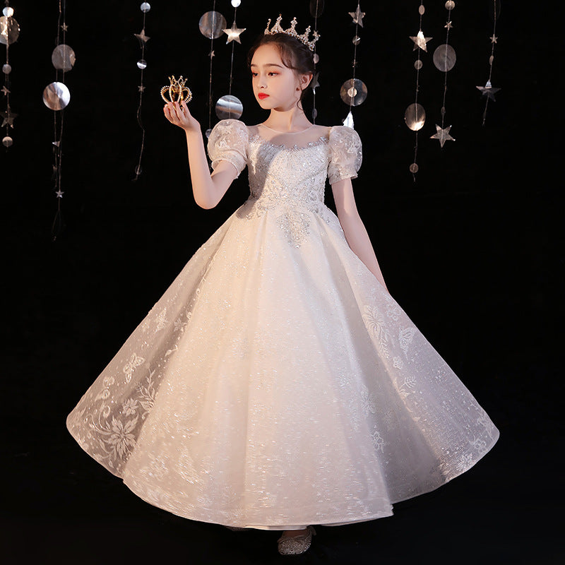 flowersverse Children's Dress  Summer New Host Tulle Tutu Cute Girl Costume for Piano Performance Princess Dress