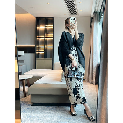 Folds  spring high-end  high-end printed fashion dress temperament elegant loose meat-covering dress