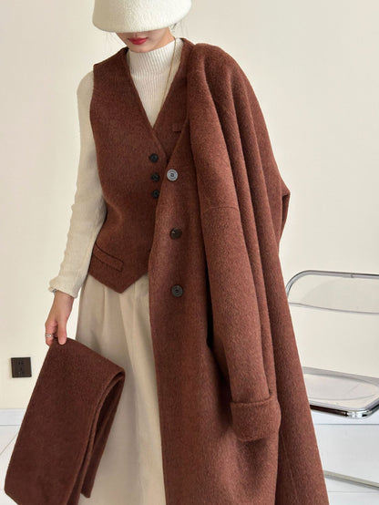 2025 Yak velvet mulberry silk wool single-row multi-button scarf, shoulder-length sleeves, double-sided woolen cashmere coat, no vest.