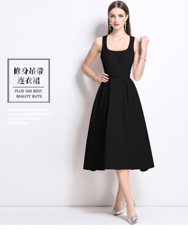 Bow suspender dress women's summer vest a-word skirt slim dress long skirt waist skirt