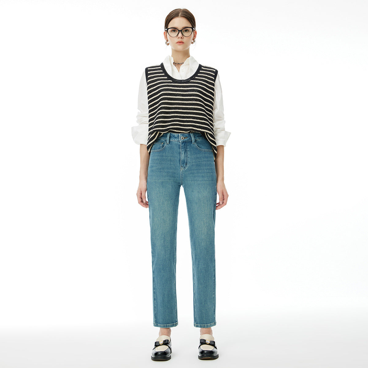 2025 24 autumn new women's nine-point pants 3.60 million like elastic denim baguette pants, high-waisted slim-fitting four-sided elastic jeans