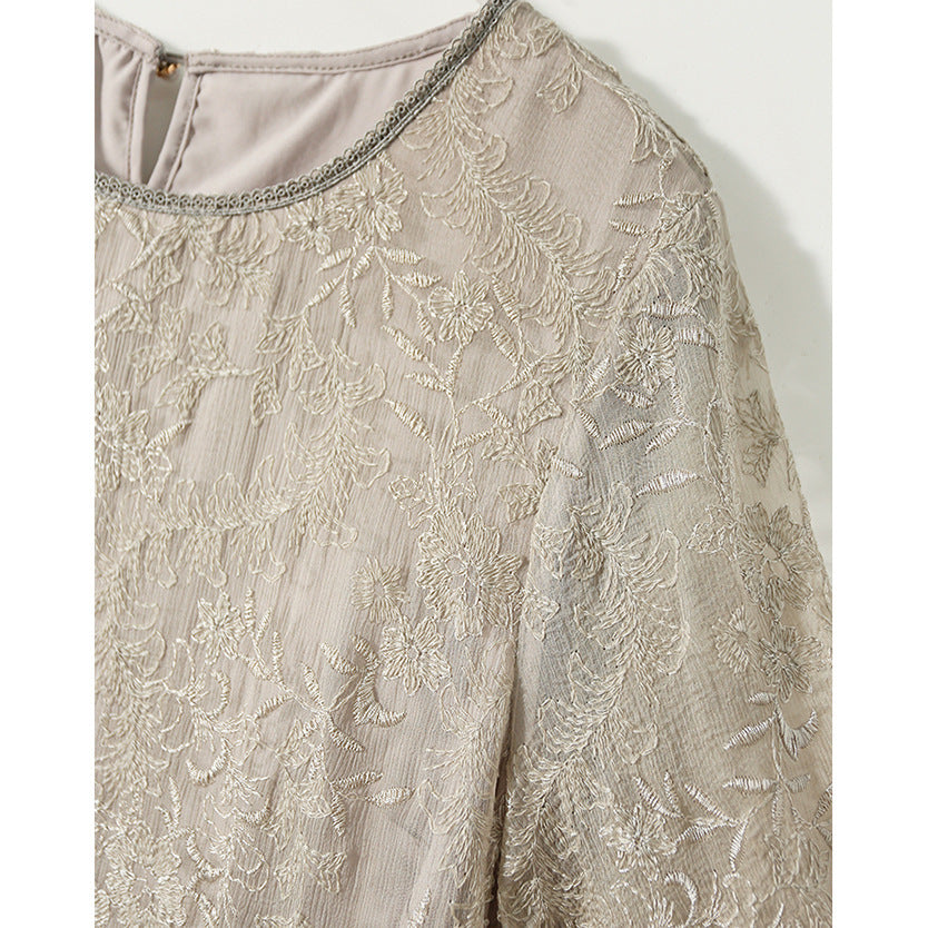 2025 Soft silk embroidered heavy mulberry silk dress high-end lace  women's new summer long skirt