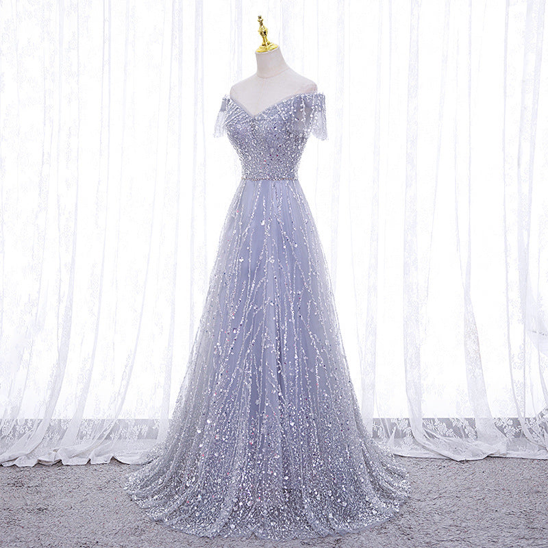 Cross-border wholesale wedding dress fairy temperament deep V-neck dress long waist celebrity party banquet evening dress