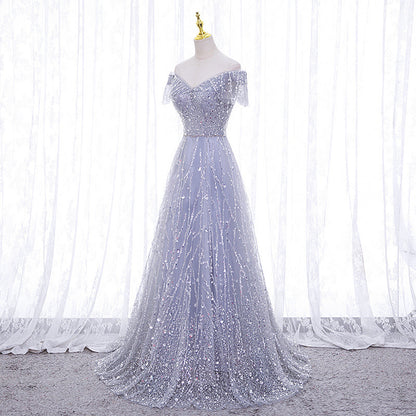 Cross-border wholesale wedding dress fairy temperament deep V-neck dress long waist celebrity party banquet evening dress