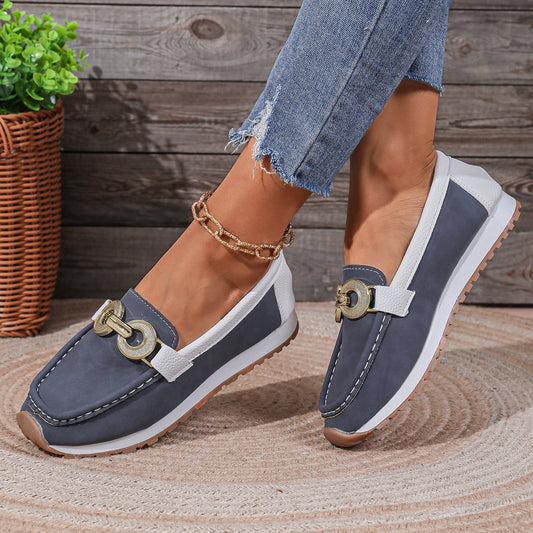 flowersverseCross-Border Foreign Trade plus Size Women's Shoes  Summer New Metal Buckle Flat Casual Cloth Surface Pumps Size 43 Independent Station