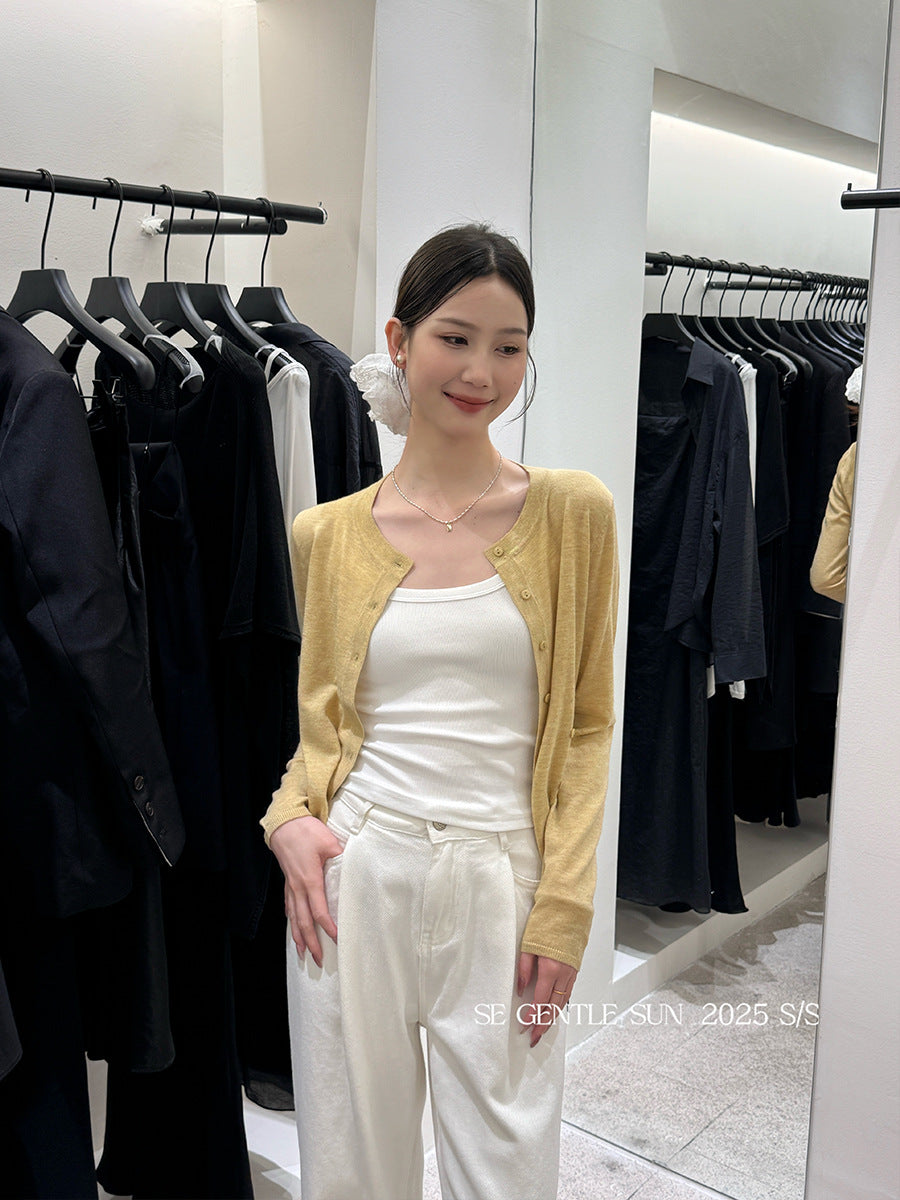 2025 spring and summer new temperament versatile wool knitted cardigan women's long-sleeved sunscreen top 25224