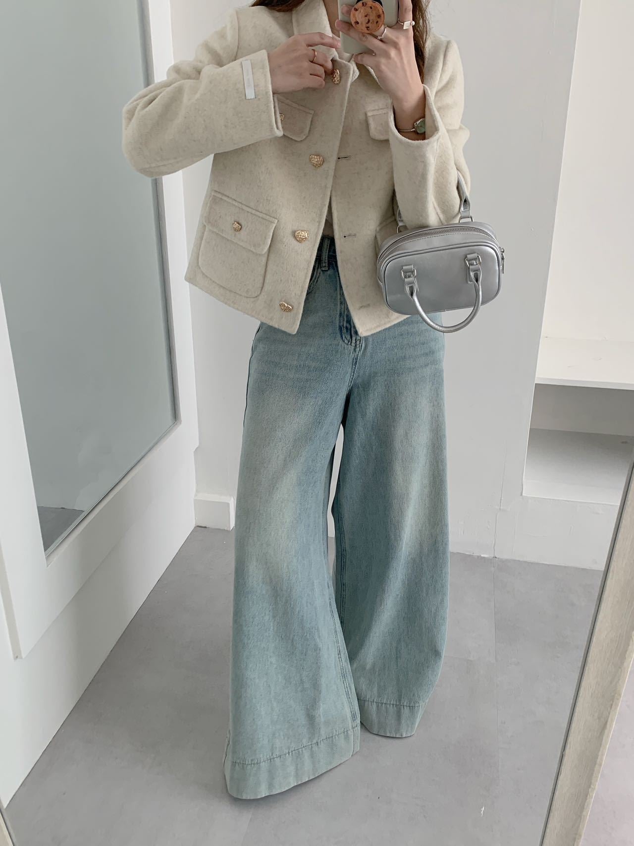 2025 Xiaoxiangfeng solid color lapel single-breasted short double-sided wool coat woolen jacket high-end women's metal buttons