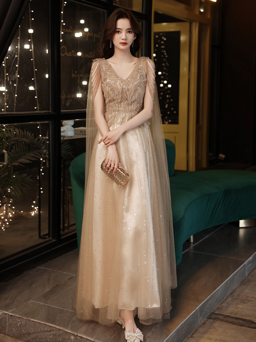 Temperament evening dress 2025 new spring engagement banquet style toast dress bride women's light luxury niche dress