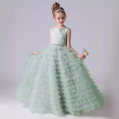 flowersverse Fairy Beautiful Cake Dress Girls' Dress Costume for Piano Performance Princess Style Dress Host Costume Summer Sleeveless